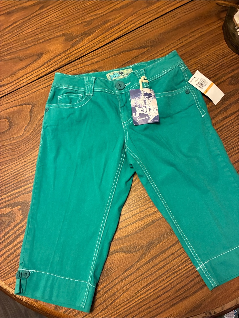 Jolt Teal Green Shorts with White Stitching